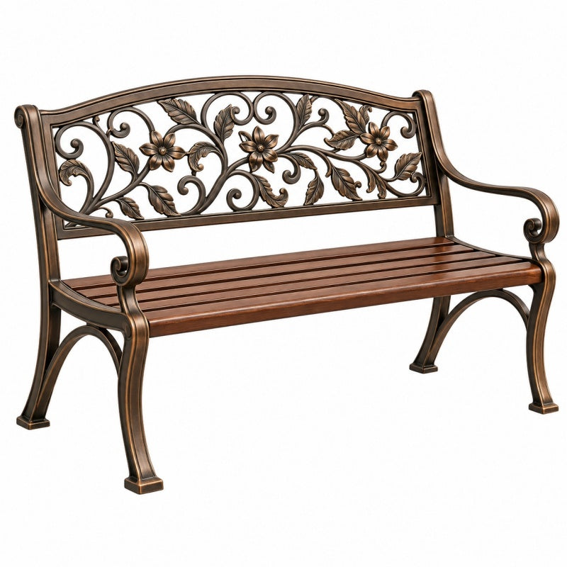 Ławka ogrodowa 125 x 60 x 90 cm metalowa brązowa w stylu klasycznym