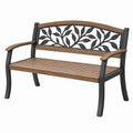 Ławka ogrodowa 122 x 61 x 88 cm metalowa brązowo-czarna z oparciem w motyw liści