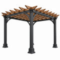Pergola ogrodowa 300 x 300 x 240 cm z drewna i stali czarna brązowa klasyczna