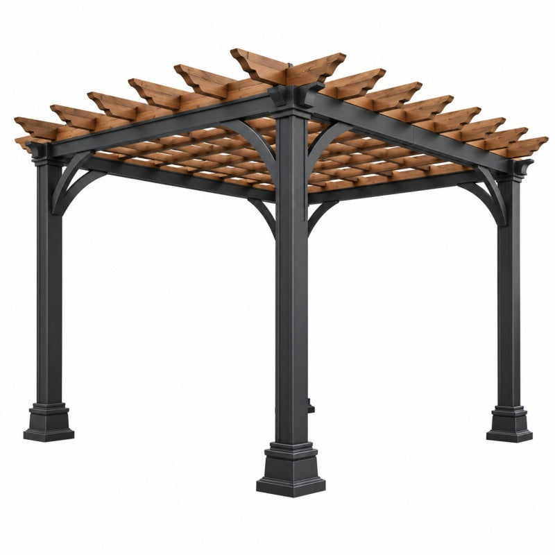 Pergola ogrodowa 300 x 300 x 240 cm z drewna i stali czarna brązowa klasyczna