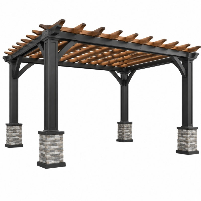 Pergola ogrodowa 300 x 300 x 240 cm z drewna i metalu czarno brązowa ażurowa