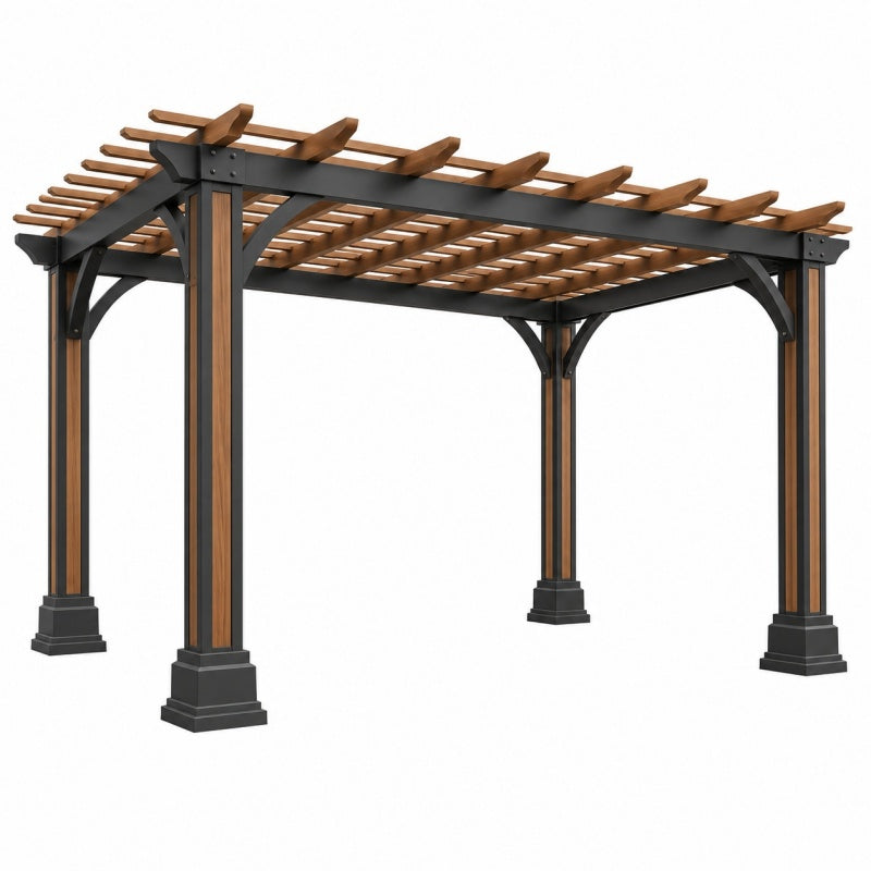 Pergola ogrodowa 300 x 300 x 250 cm z drewna i stali brązowo-czarna ażurowa