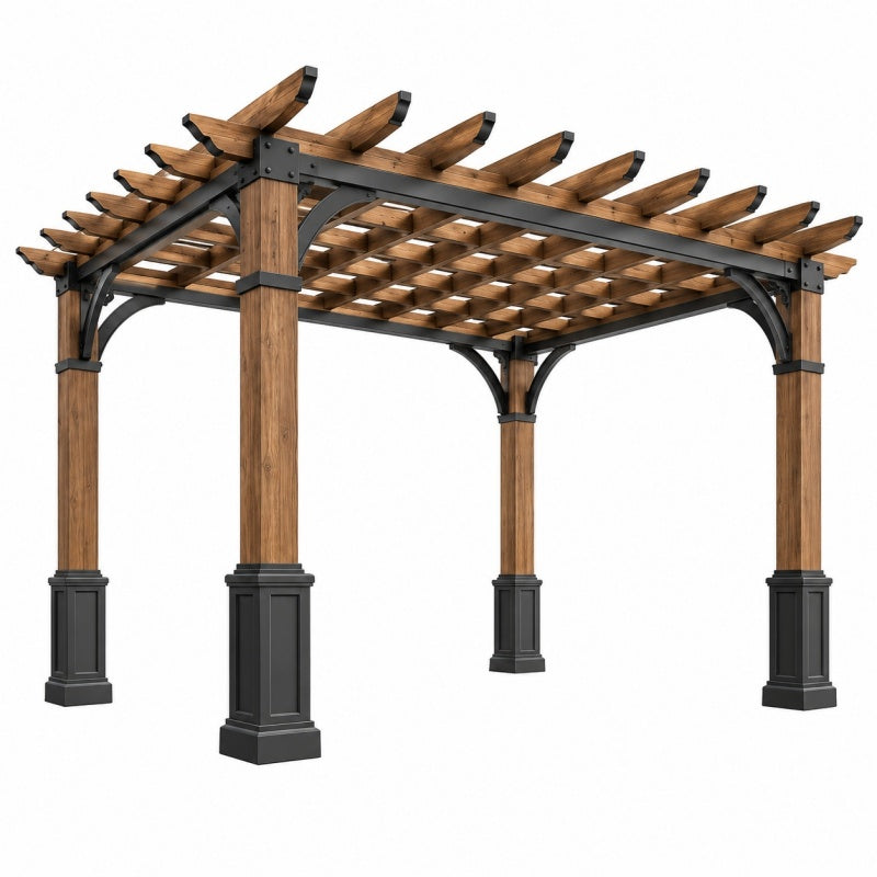 Pergola ogrodowa 300 x 300 x 250 cm z drewna i metalu brązowo-czarna klasyczna konstrukcja zacieniająca